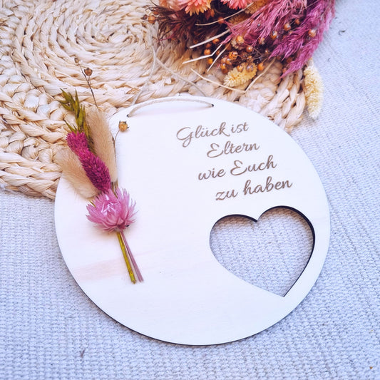 Geschenk für Eltern | personalisiertes Türschild | Türkranz Trockenblumen | Kleines Dankeschön Geschenk | Dankeschön Mama und Papa