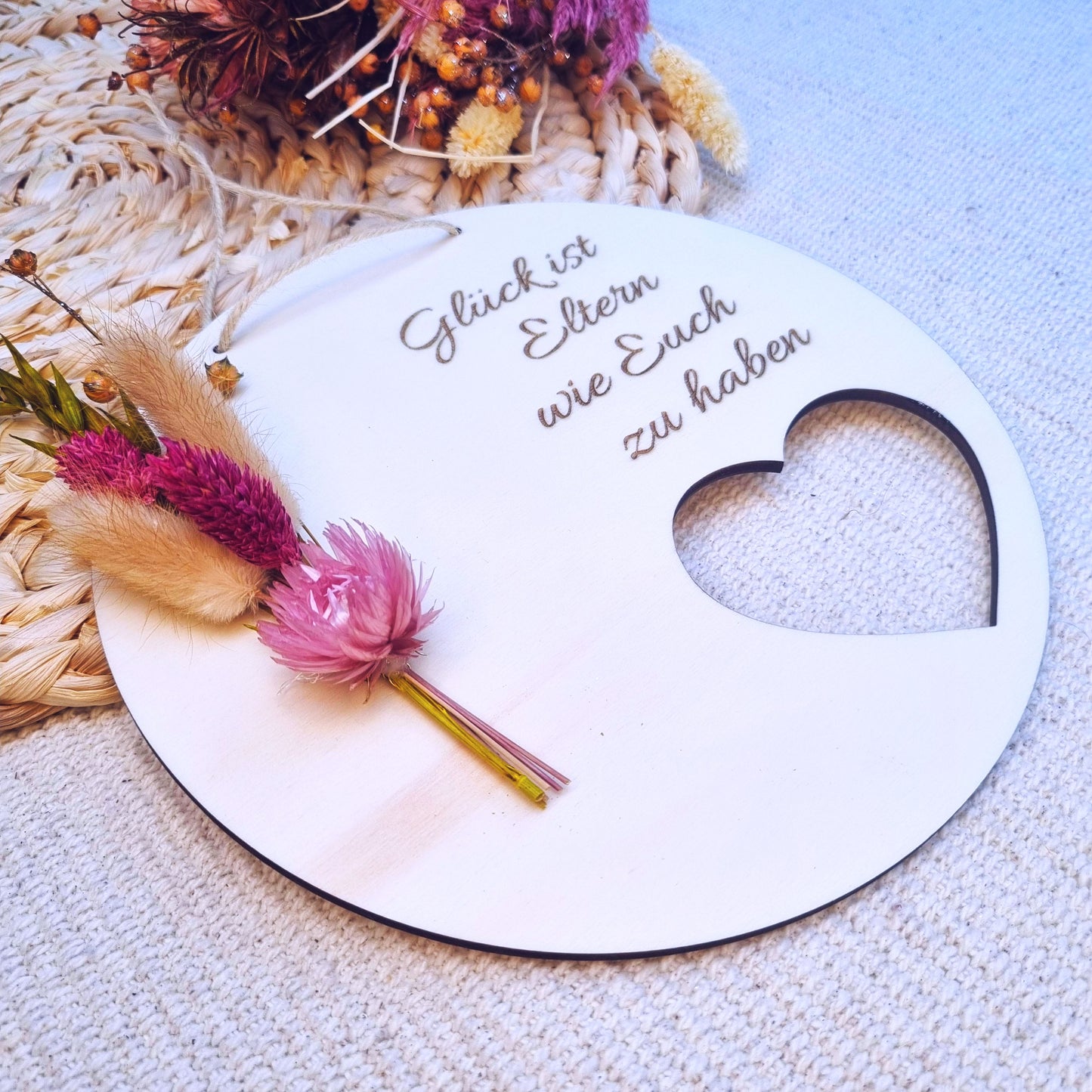 Geschenk für Eltern | personalisiertes Türschild | Türkranz Trockenblumen | Kleines Dankeschön Geschenk | Dankeschön Mama und Papa