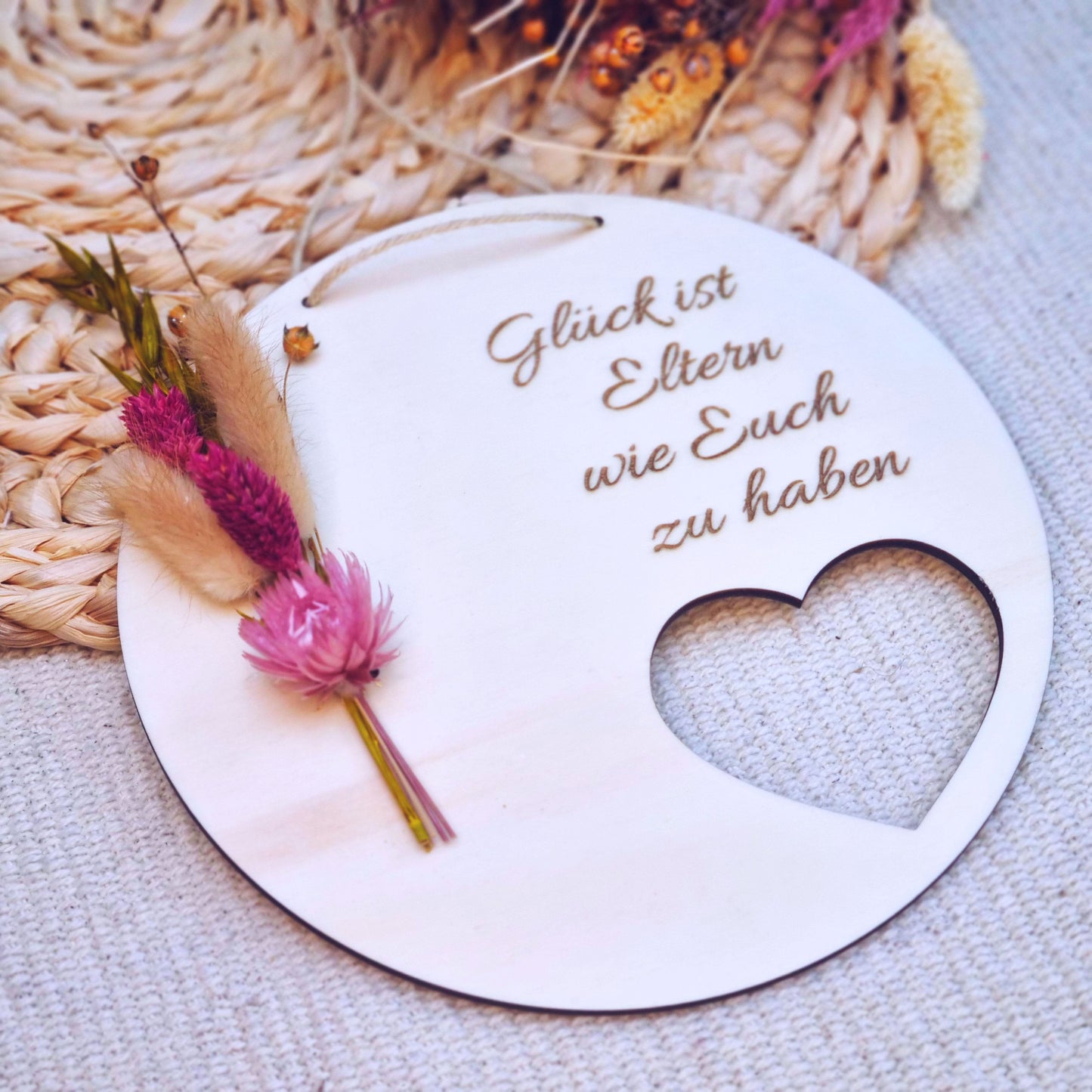 Geschenk für Eltern | personalisiertes Türschild | Türkranz Trockenblumen | Kleines Dankeschön Geschenk | Dankeschön Mama und Papa