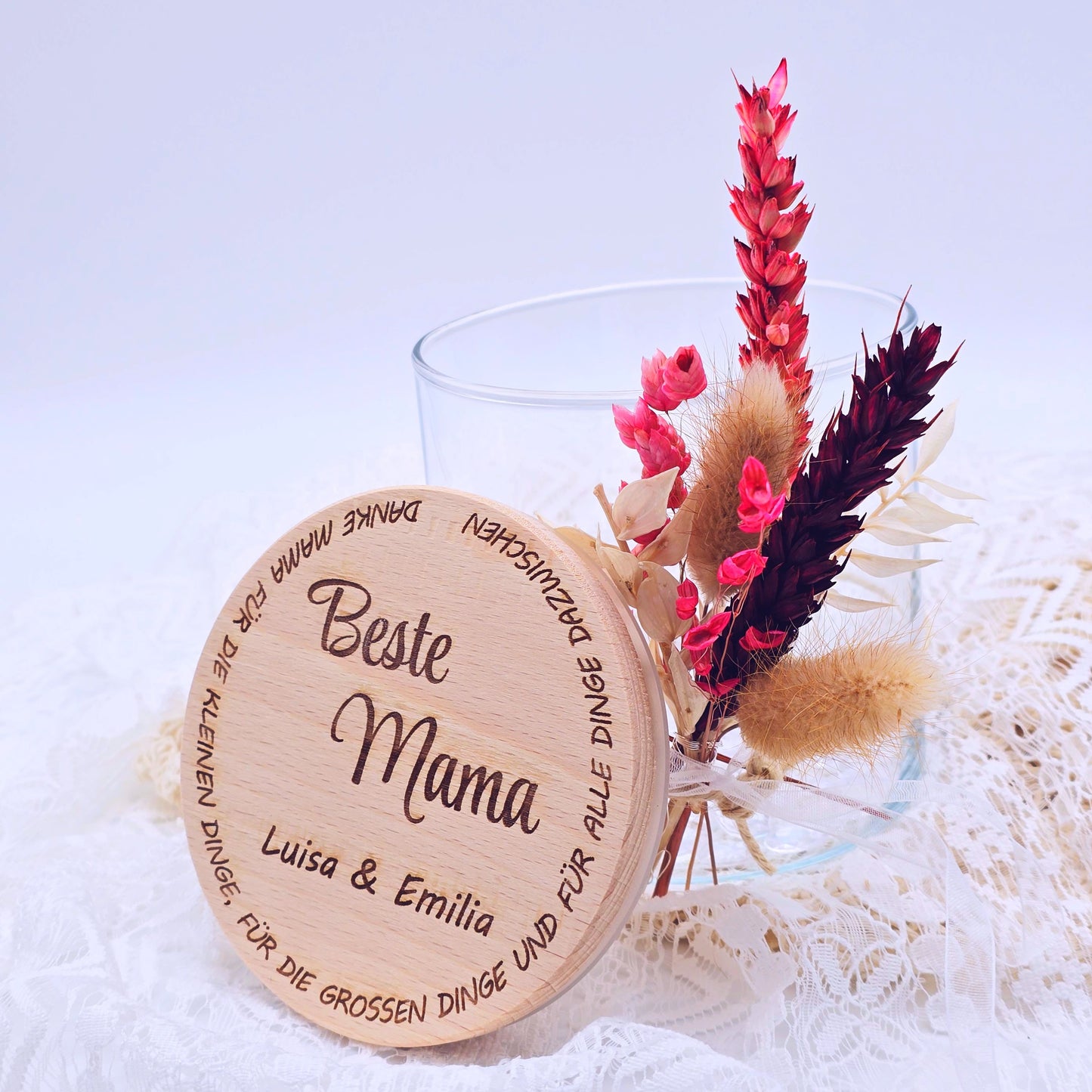 Personalisiertes Vorratsglas | Geschenk Mama, Papa | Kleines Dankeschön | beste Mama | bester Papa | Geschenk für Großeltern | Trockenblumen