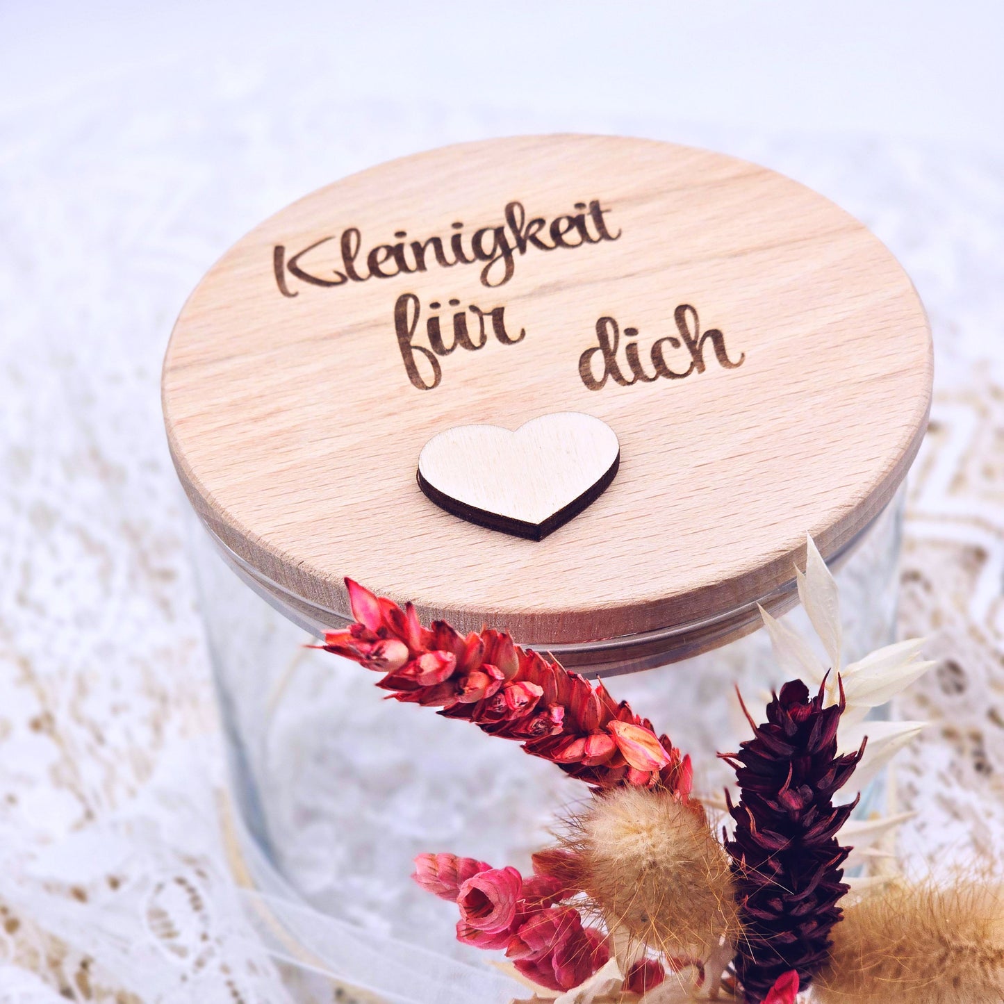 personalisiertes Vorratsglas mit Holzdeckel | Dankeschön Geschenk | Kleinigkeit für dich | Kindergarten Abschiedsgeschenk | Geburtstag