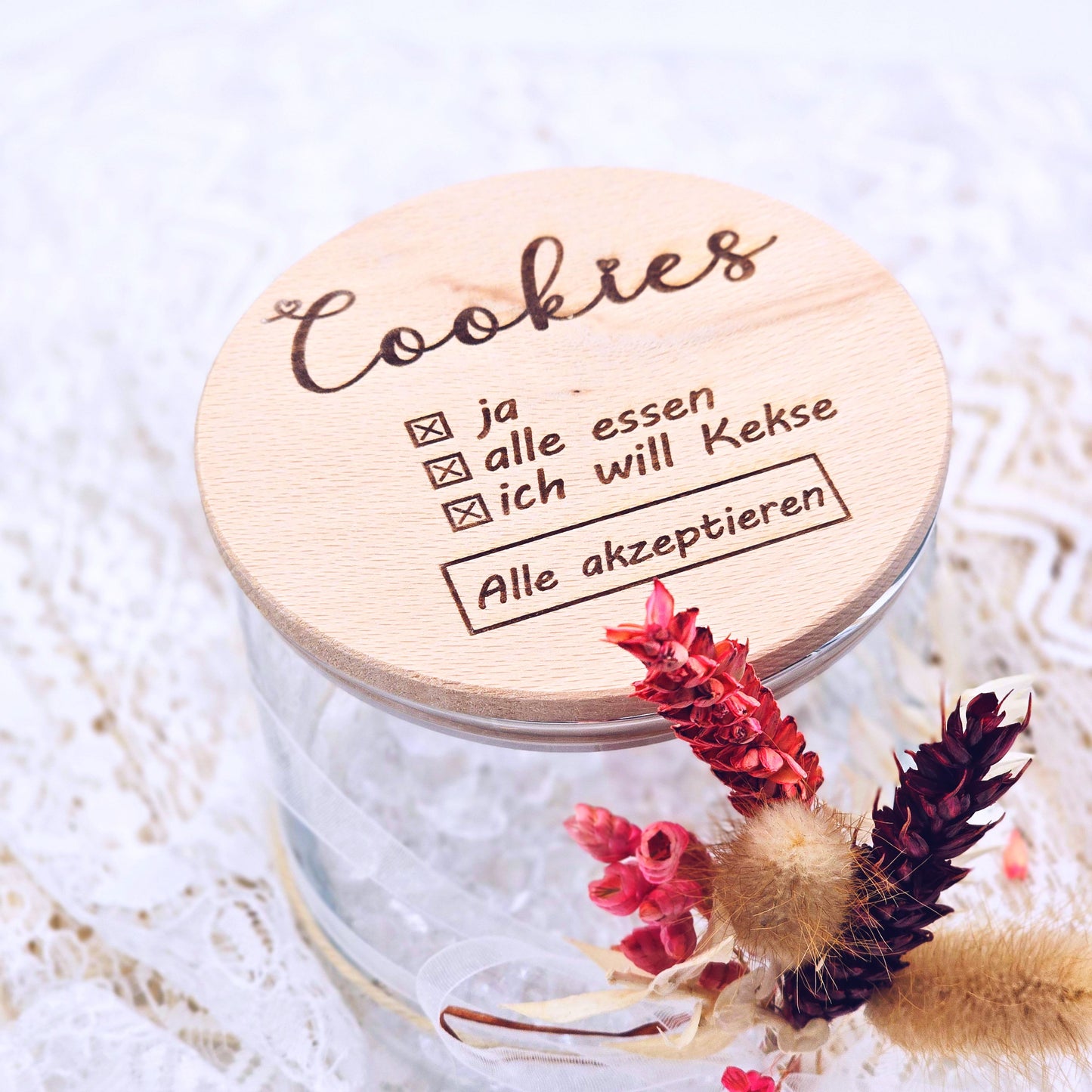 Personalisierbares Vorratsglas mit Holzdeckel | Dankeschön Geschenk | Aufbewahrung Kekse |  | Geschenkidee für Lehrer, Erzieher, Kollegen