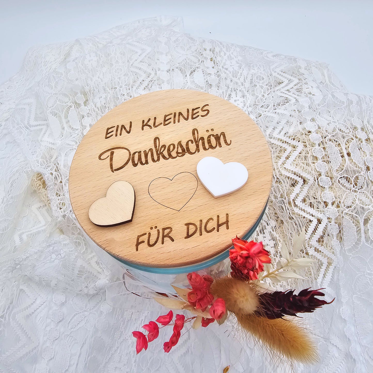 Abschiedsgeschenk Kindergarten Erzieherin | Personalisiertes Vorratsglas | Kleines Dankeschön Lehrerin | Geschenkidee | Trockenblumenstrauß