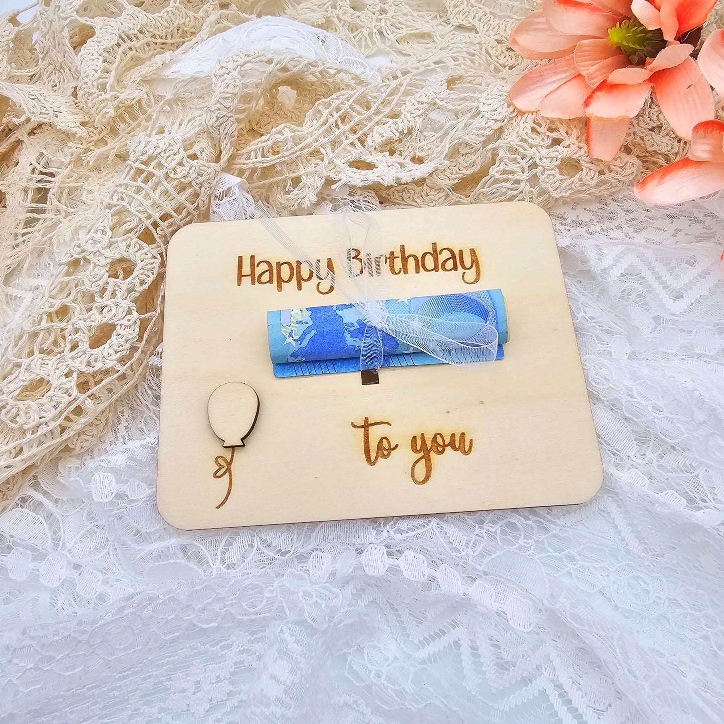 Geldgeschenk zum Geburtstag | Happy Birthday to you Karte | Karte aus Holz | Gutschein als Geschenk | Runder Geburtstag  Kleinigkeit