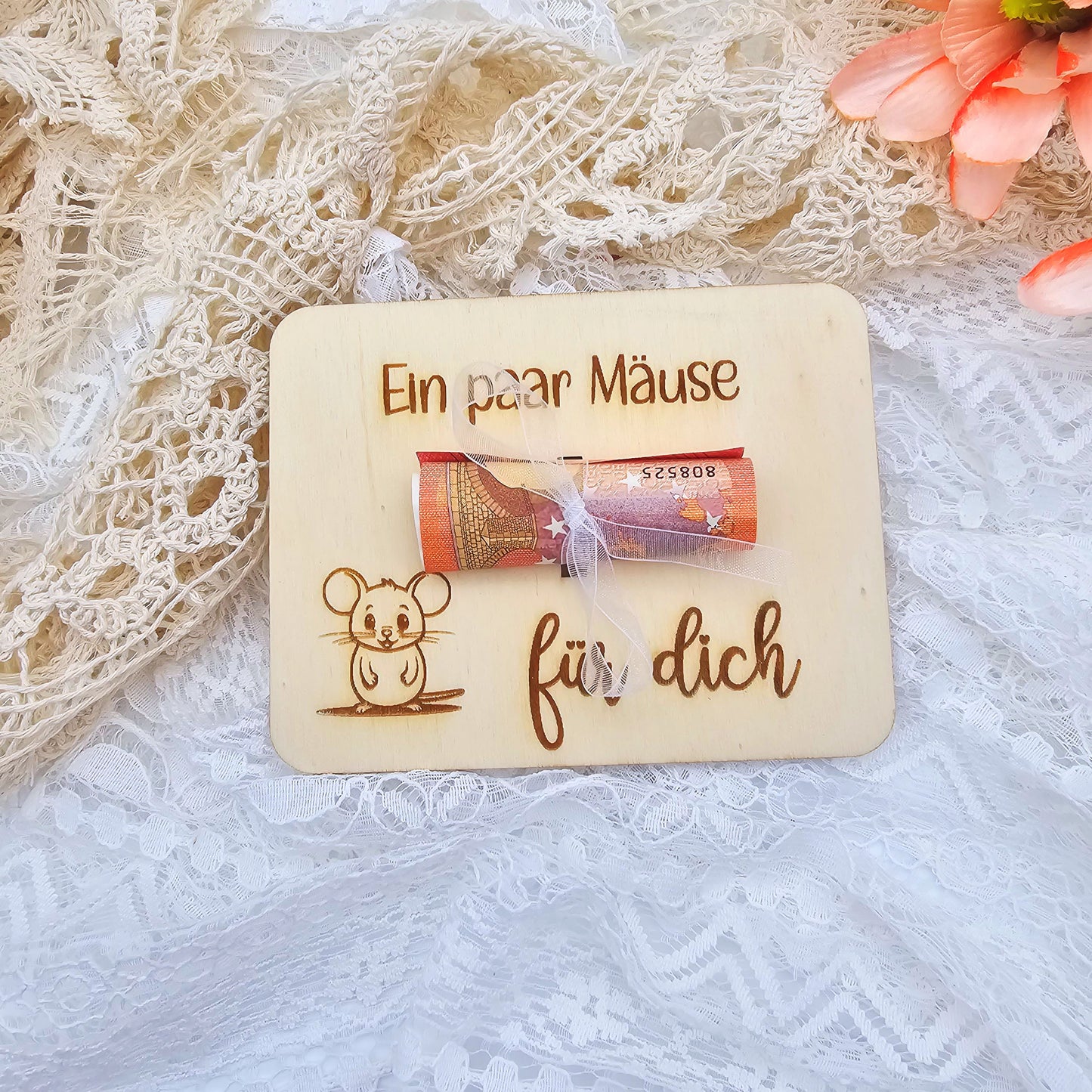 Geschenkidee aus Holz | Karte aus Holz | Holzgrußkarte | Geldgeschenk Geburtstag | Ein paar Mäuse für dich | kleines Dankeschön