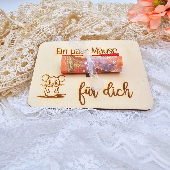 Karte aus Holz "Ein paar Mäuse für dich"