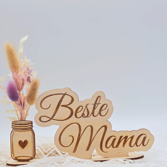 Geschenke für Mama | Kleine Trockenblumen Sträuße | Beste Mama und Oma Geschenke | Trockenblumen Deko | Holz | Schriftzug