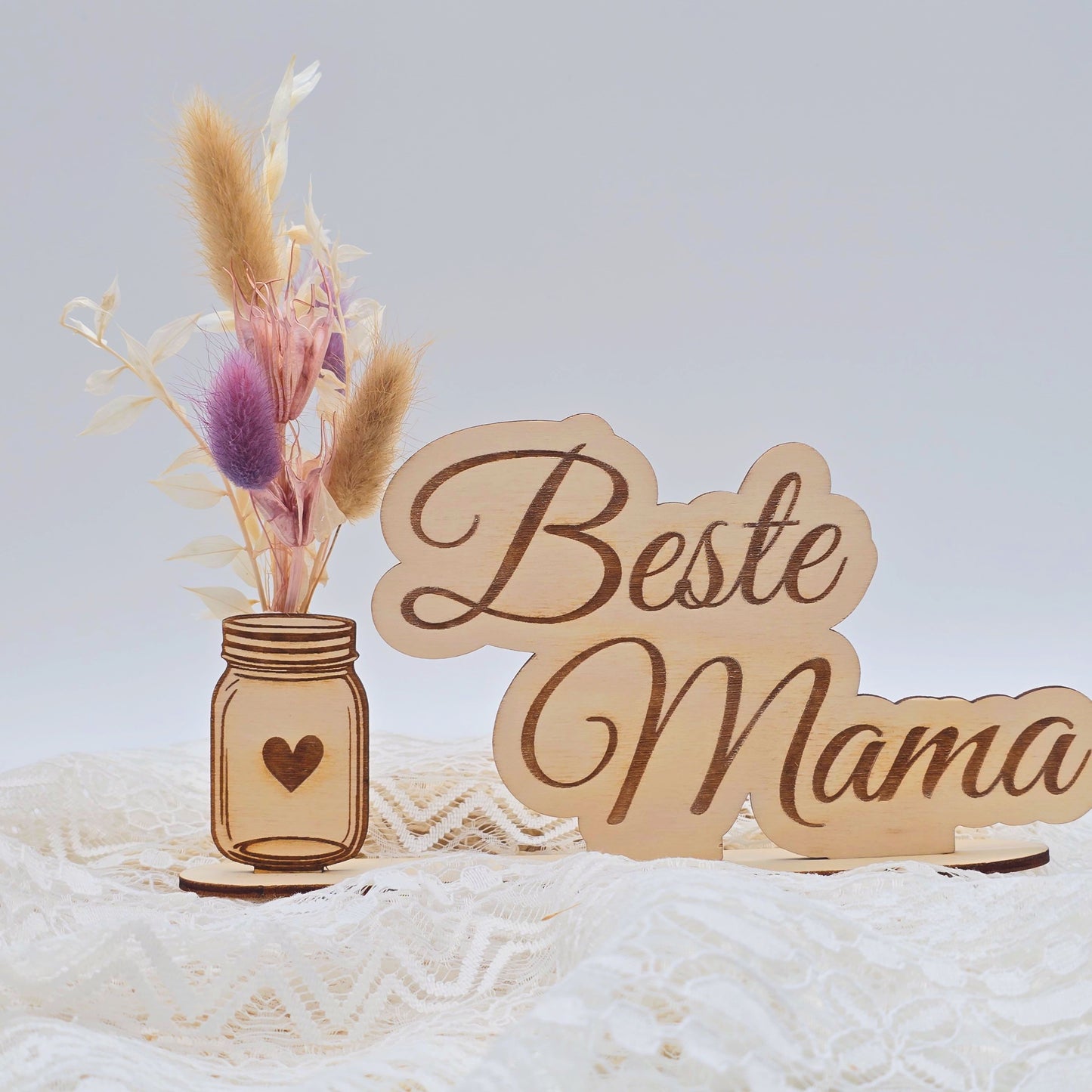 Geschenke für Mama | Kleine Trockenblumen Sträuße | Beste Mama und Oma Geschenke | Trockenblumen Deko | Holz | Schriftzug