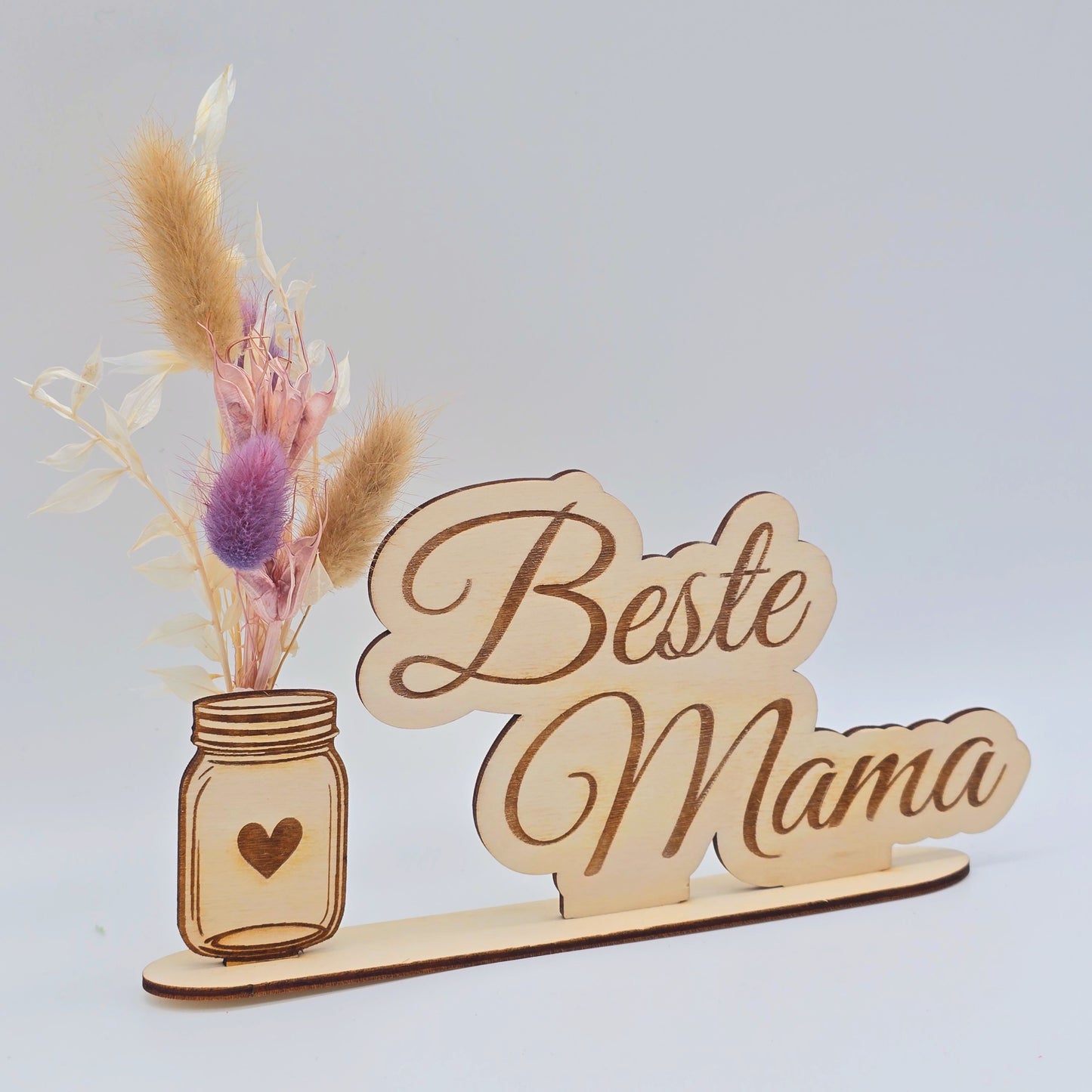 Geschenke für Mama | Kleine Trockenblumen Sträuße | Beste Mama und Oma Geschenke | Trockenblumen Deko | Holz | Schriftzug