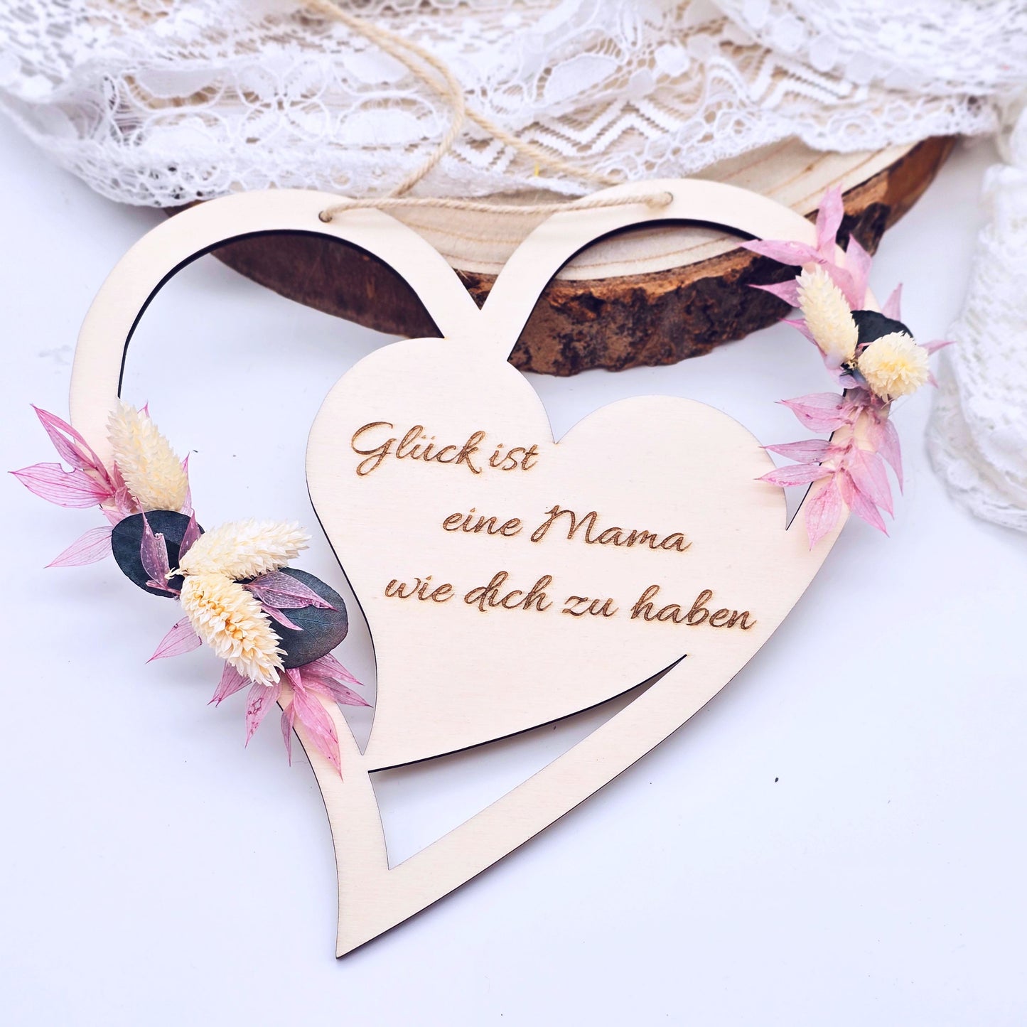 Mutter Tochter Geschenk | Dankeschön Mama | Glück ist eine Mama wie dich zu haben | Türkranz aus Trockenblumen | Geburtstag | Muttertag