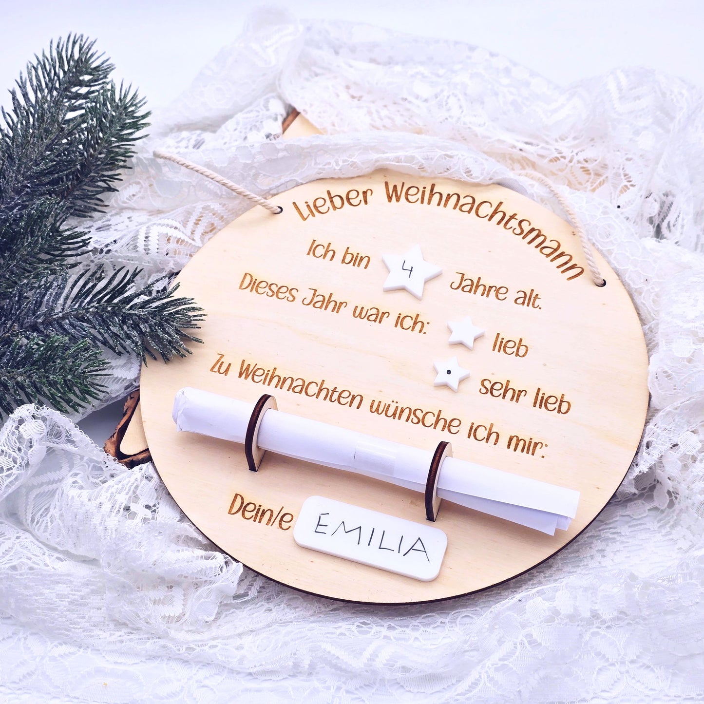 Weihnachtswunschzettel | Weihnachten Kinder | Personalisierbarer Wunschzettel aus Holz | Christkind | Weihnachtsmann | Nikolaus | DIY Kinder