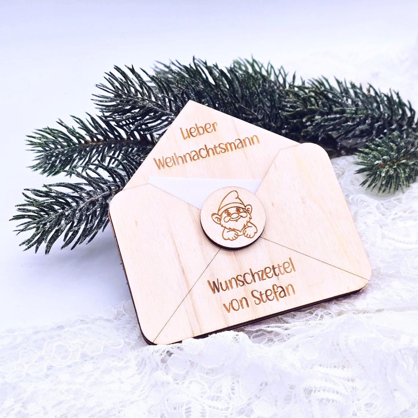 Briefumschlag Holz | Wunschzettel Weihnachten | Holzumschlag | Weihnachtsbrief | Gutschein Christkind | Weihnachtmann | personalisiert