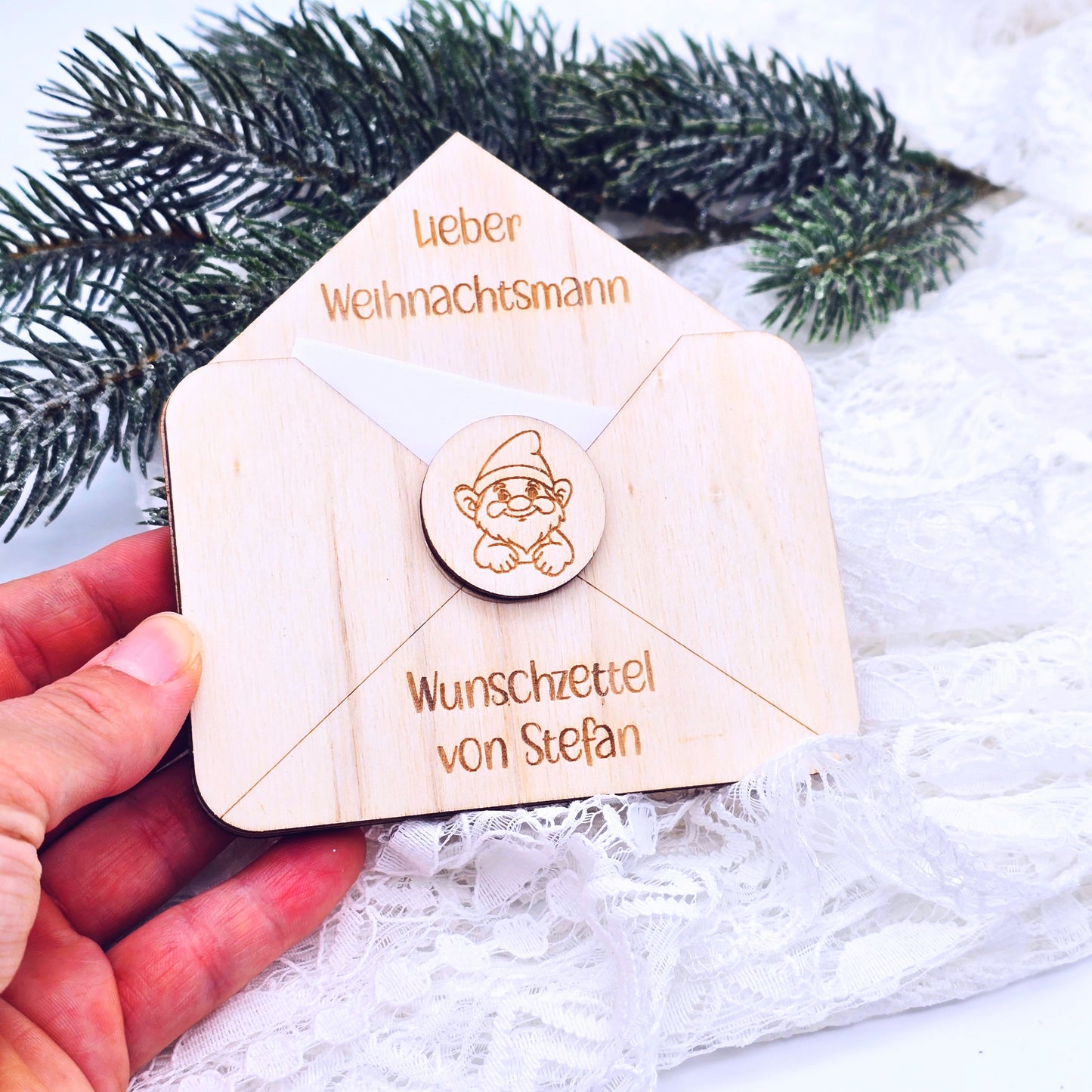 Briefumschlag Holz | Wunschzettel Weihnachten | Holzumschlag | Weihnachtsbrief | Gutschein Christkind | Weihnachtmann | personalisiert