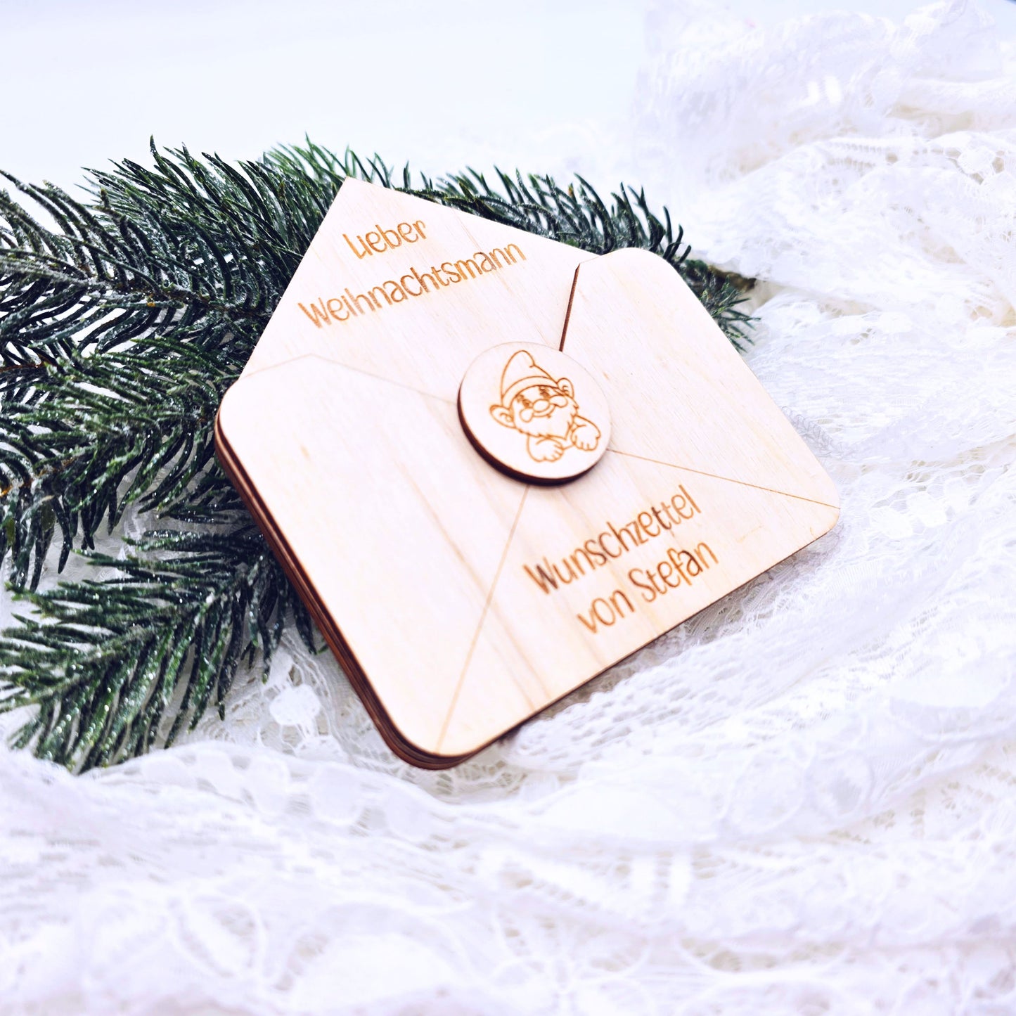 Briefumschlag Holz | Wunschzettel Weihnachten | Holzumschlag | Weihnachtsbrief | Gutschein Christkind | Weihnachtmann | personalisiert