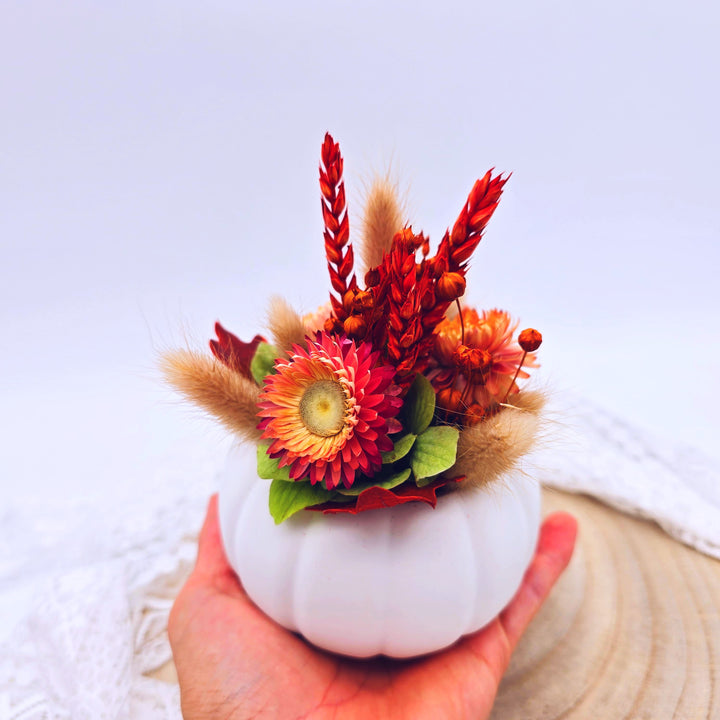 Herbstdeko - Kürbis mit Trockenblumen