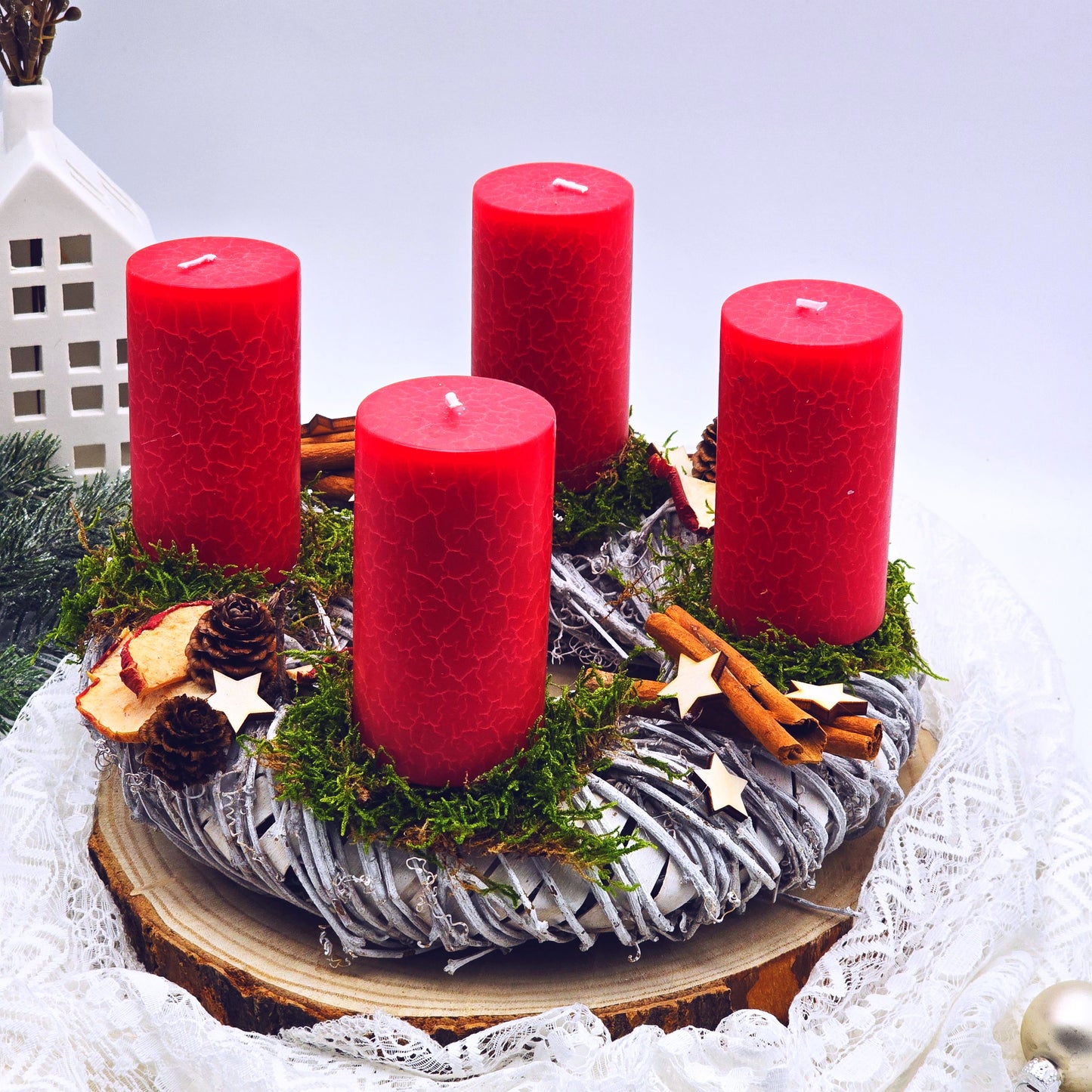 Adventskranz | Deko für die Weihnachtszeit | Adventsgesteck | Adventskranz rot| Adventdeko Weidenkranz