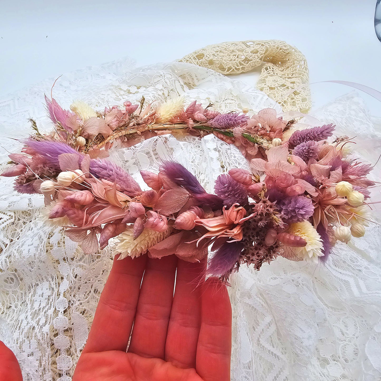 Haarkranz aus Trockenblumen | Haarband Baby | Blumenkranz JGA | Blumenmädchen Hochzeit | Kopfkranz | Haarschmuck | Trockenblumen