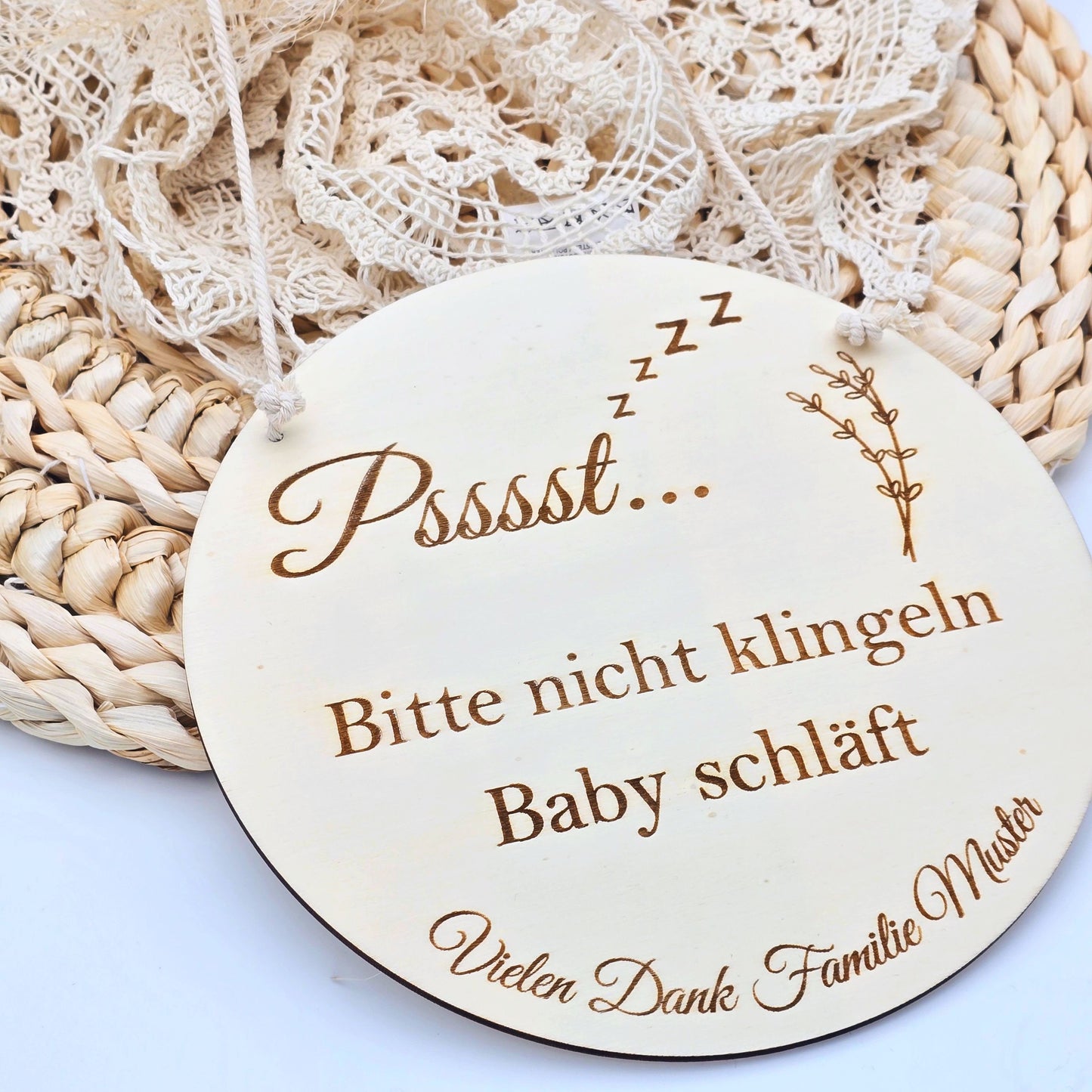 Geschenk zur Geburt | Türschild Familie | Nicht klingeln | Baby schläft | Türschild Haustür | personalisiertes Holzschild